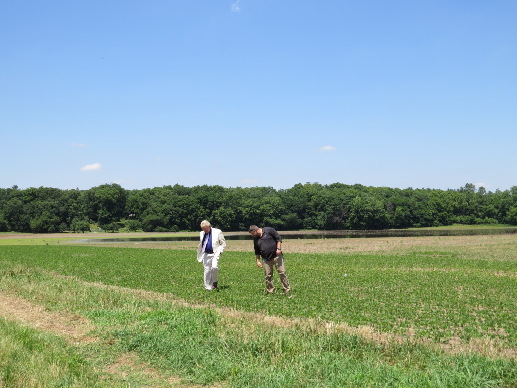 Del and Colby Bartlett, Tippecanoe County Historical Association, at the recently purchased land at Fort Ouiatenon.