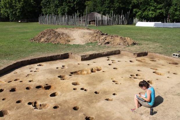 Under 2 feet of topsoil, the archaeology team found stained soil circles – post holes from long-gone buildings and from disposal pits. COURTESY OF TONY BOUDREAUX