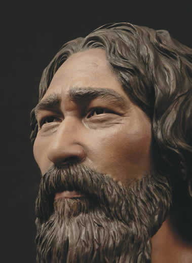 Scientists who have studied the 8,500-year-old skeleton known as Kennewick Man have come to a number of conclusions about him. This sculpted bust, for example, is their interpretation of what he looked like. Credit: SutdioEIS