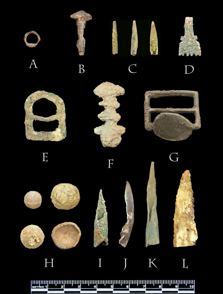 Collection of Metal artifacts recovered at the site of Piedra Macadas. Photo courtesy of Mathew Schmader.