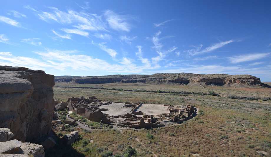 Pueblo Bonito is Chaco Canyon’s largest great house. A number of macaws, which are thought to have been imported from Mesoamerica by Chaco’s upper class, were found here. Credit: Chaz Evans.