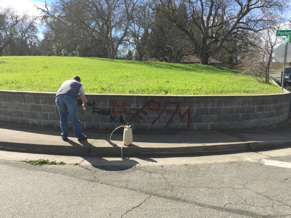 Cory Wilkins, Western Regional Director, working hard at removing the graffiti