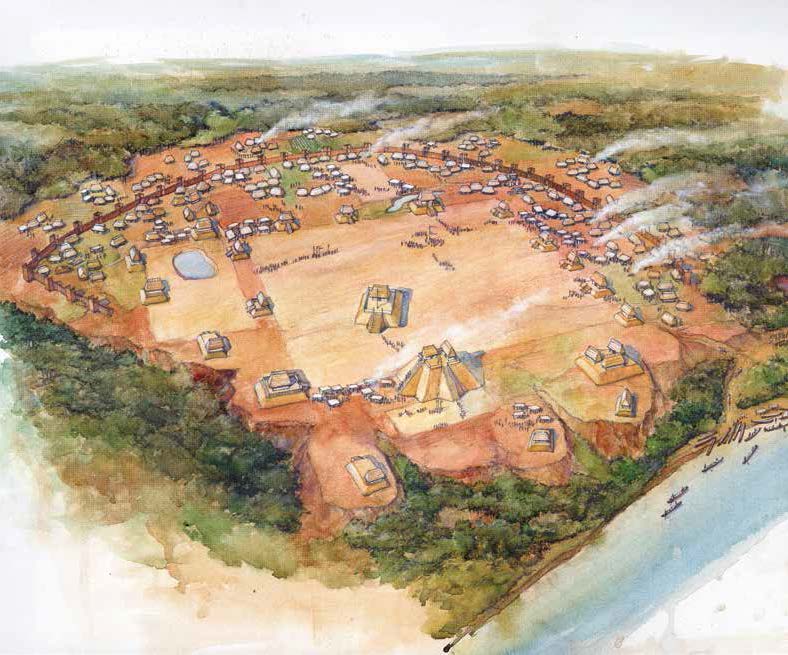 An artist’s depiction of Moundville sometime after A.D. 1200. By Steven Patricia.