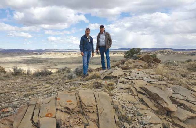 U.S. Department of Energy representative Todd Stribley (left) and Conservancy President Mark Michel met last year to inspect the property. Credit: The Archaeological Conservancy.