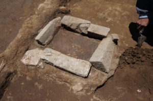 The remains of a hearth that is set into interior floor of a structure. Credit: Lizzie Wade