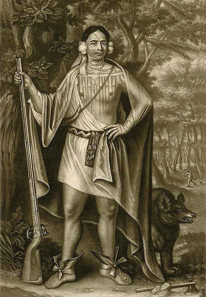 This portrait painted in 1710 shows the extensively tattooed Mohawk leader Sa Ga Yeath Qua Pleth Tow. Credit: Mezzotint by John Simon, after painting by John Verlest