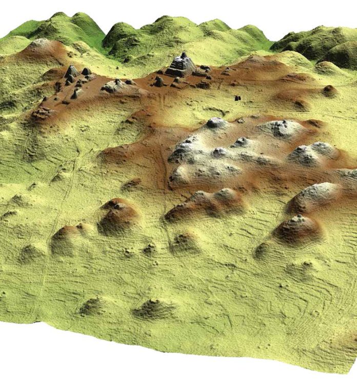 This LiDAR image of the center of Caracol reveals pyramids, plazas, agricultural terraces, roadways, and other features. Credit: COURTESY OF ARLEN AND DIANE CHASE, CARACOL ARCHAEOLOGICAL PROJECT, UNIVERSITY OF NEVADA, LAS VEGAS.