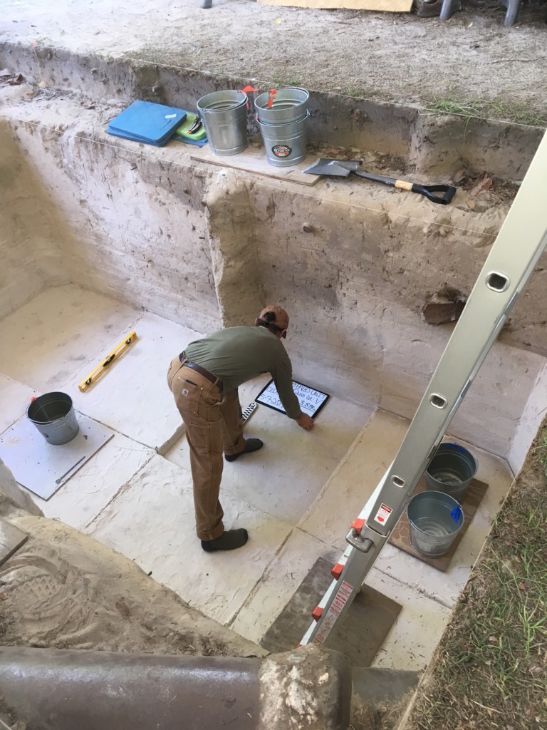 Getting ready for the final photos of the excavation pit at the Paleo through Archaic period Wakulla Springs Lodge site.