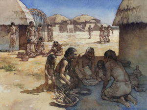Hiwassee Island contained a Mississippian village that was surrounded by palisades. This is an artist’s representation of early Mississippian life. Credit: Greg Harlin