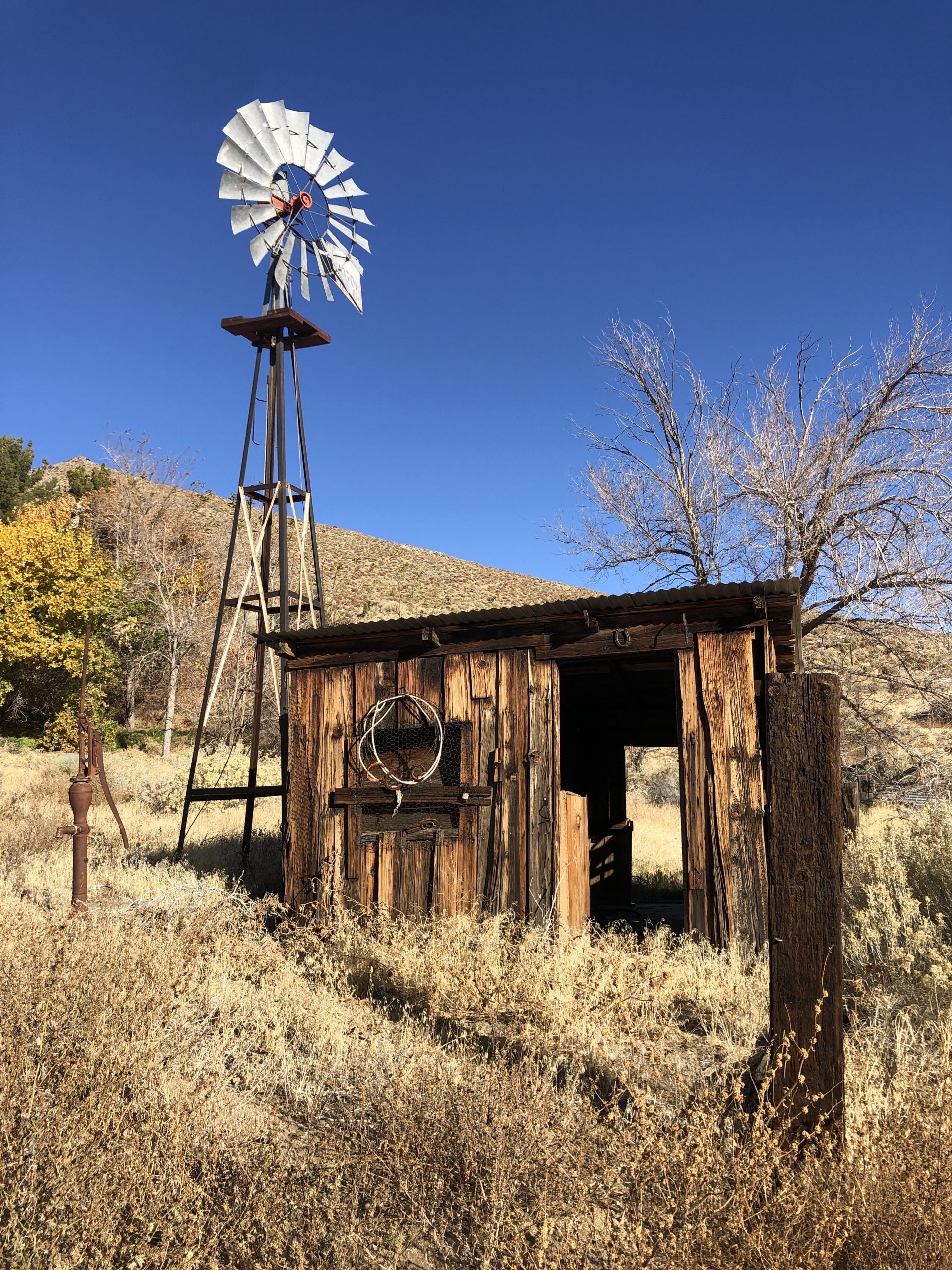 photo showing old ranch building and a windmill