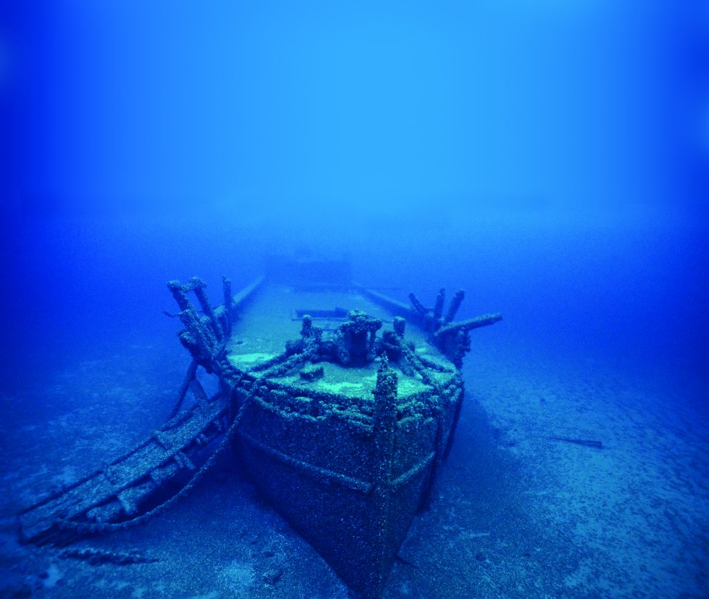 Underwater photo of a sunken ship